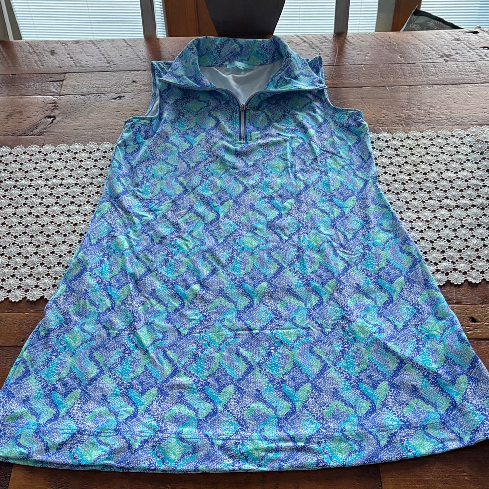 Anthony’s Resort Wear Blue and Green Patterned Sleeveless Dress Size M